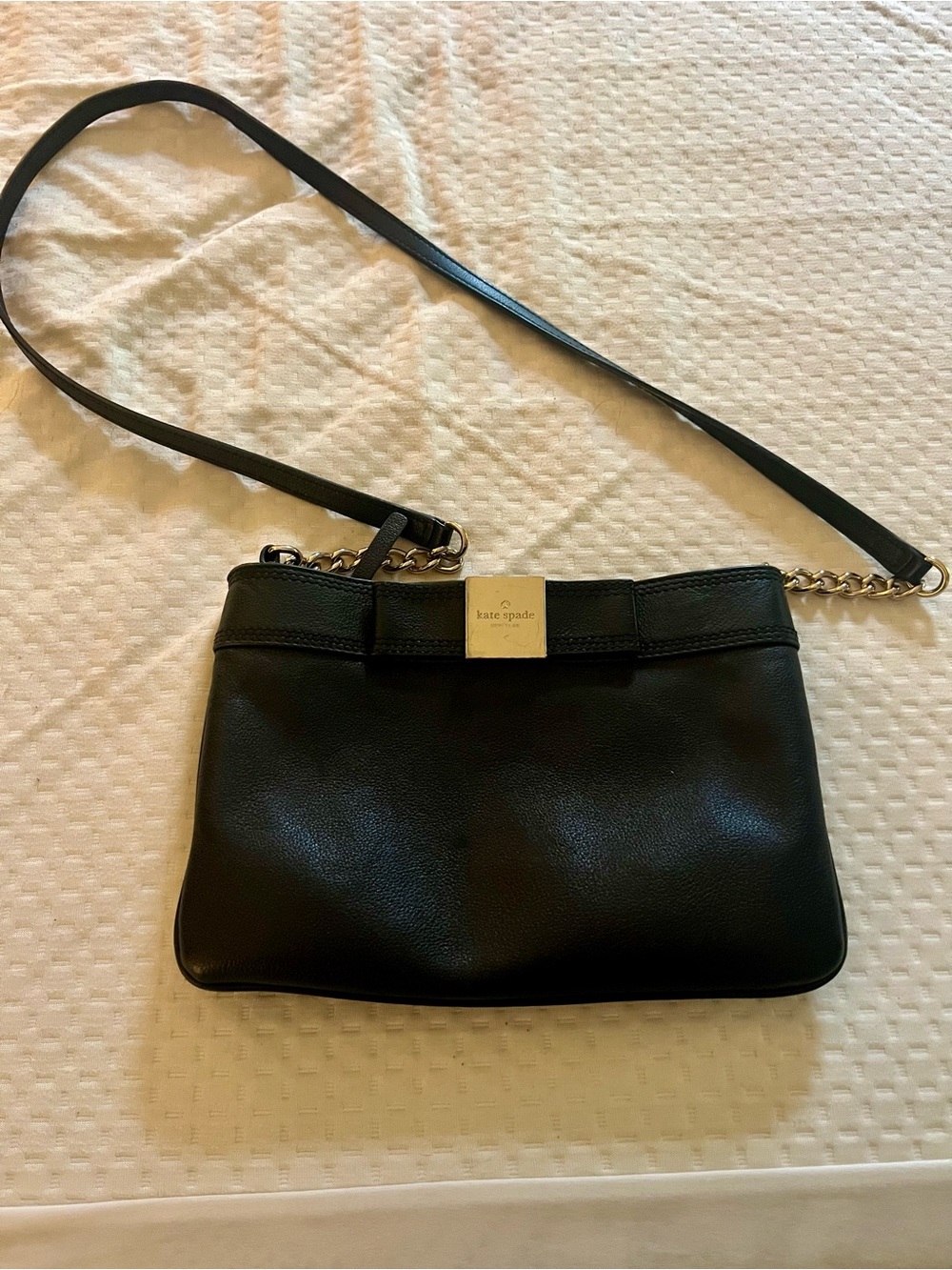 kate spade Black Leather Crossbody with Chain Accent